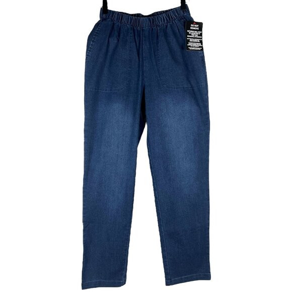 NWT Woman Within Straight Leg Pull-On Stretch Denim Jeans 49-5055-6 Size 12W - Picture 1 of 9